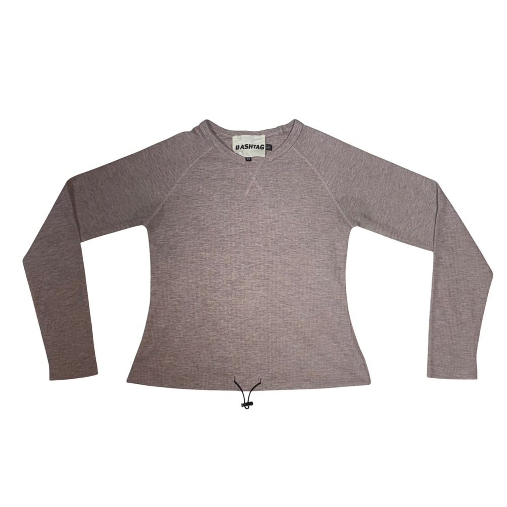 Hashtag Waffle Knit Drawstring Hem Top Womens XS Thermal Long Sleeve Mauve